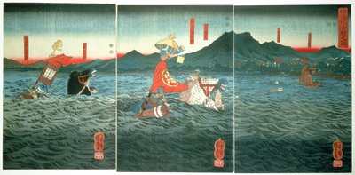 De rivaliserende generalene som forserte Ujigawa, 1849 av Utagawa Kuniyoshi