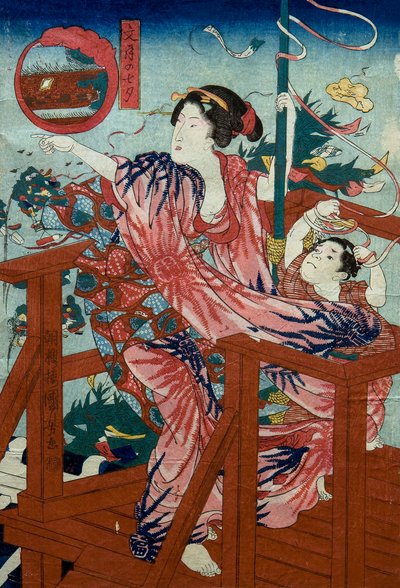 Stjernefestivalen i den syvende måneden (Fumizuki no tanabata) Unavngitt serie med kvinner med barn i de tolv månedene, ca. 1836 av Utagawa Kuniyoshi