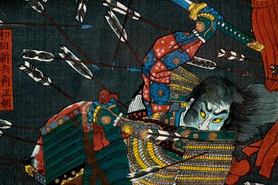 Slaget ved Shijō Nawate, ca. 1857 av Utagawa Kuniyoshi