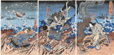 Straffen t ef Dan-no back Dannoura linjediagram, 1844. av Utagawa Kuniyoshi