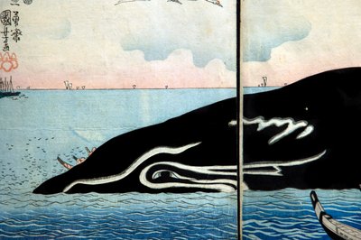 Mylder av mennesker rundt en fanget hval av Utagawa Kuniyoshi