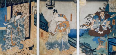 Triptych with the Adventures of Coxinga/ Watonai av Hachiman Taro Yoshiie, av Utagawa Kuniyoshi av Utagawa Kuniyoshi