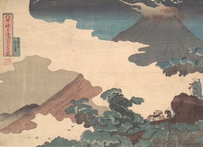 Utsikt over fjellet Asama fra Usui-passet, ca. 1850. av Utagawa Kuniyoshi
