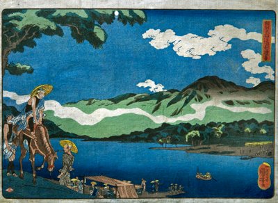 Utsikt over Tamura Ferry på Ōyama-veien i Sagami-provinsen (Sōshū Ōyama-dō Tamura no watashi no kei) av Utagawa Kuniyoshi