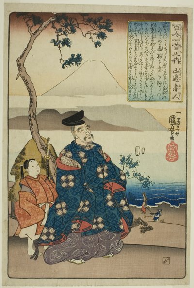 Akahito fra Yamanobe, fra serien "One Funded Poems by One Funded Poets (Hyakunin Isshu no Uchi)" av Utagawa Kuniyoshi