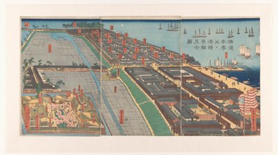 Oversikt over Honcho-distriktet og Miyozaki-kvarteret i Yokohama av Utagawa Sadahide