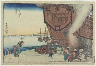 Ved munningen av Aji-elven, 1800-tallet (farget treblokktrykk) av Utagawa Sadahiro