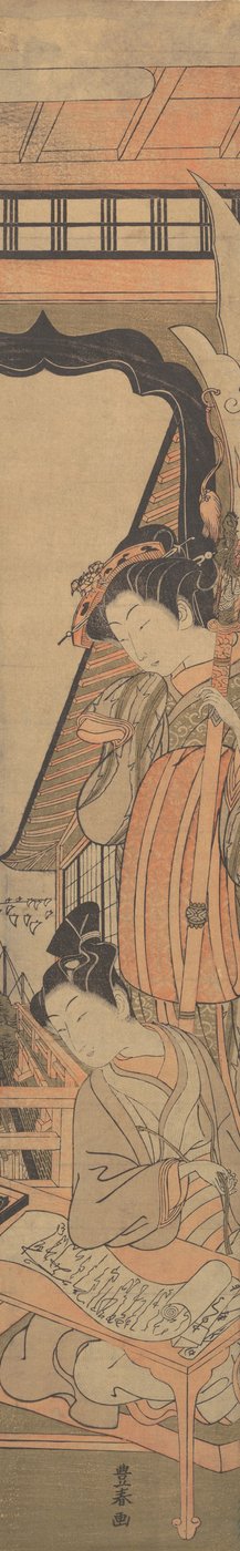 En skjønnhet som ser ned på en ung mann som leser et kjærlighetsbrev, ca. 1771. av Utagawa Toyoharu