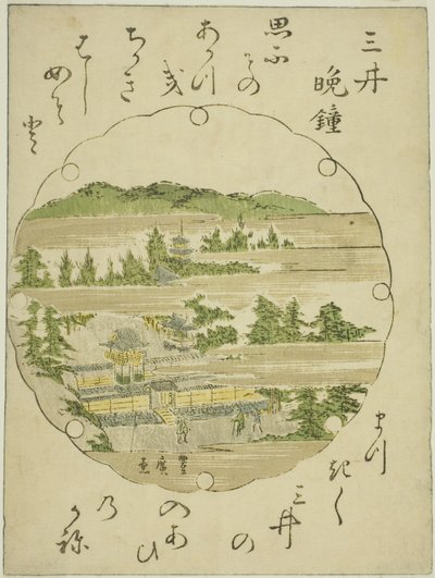 Evening Bell at Mii Temple (Mii no bansho), fra en serie uten tittel med Eight Views of Omi av Utagawa Toyohiro