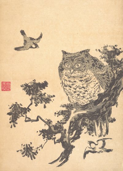Ugle og to svaler. av Utagawa Toyohiro
