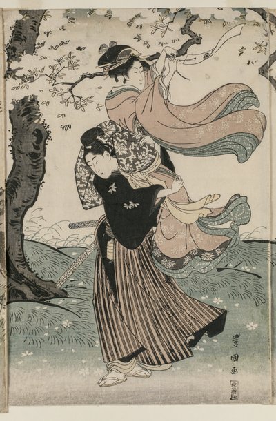 Kirsebærblomster i vinden av Utagawa Toyokuni