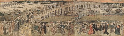 Avkjøling ved Ryōgoku Bridge i Edo, en Pentaptyk av Utagawa Toyokuni