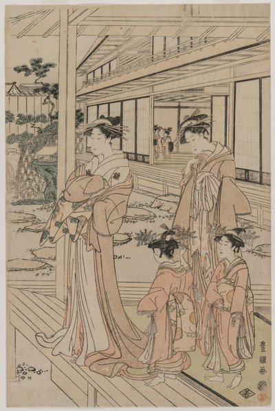 Courtesane stående på en veranda, tidlig på 1790-tallet. av Utagawa Toyokuni
