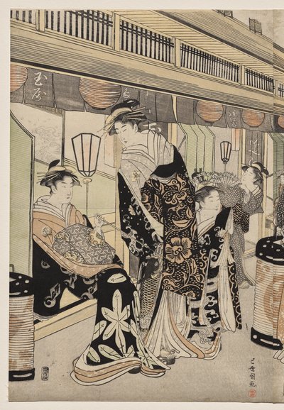 Kurtisaner som promenerer på Nakanochō av Utagawa Toyokuni