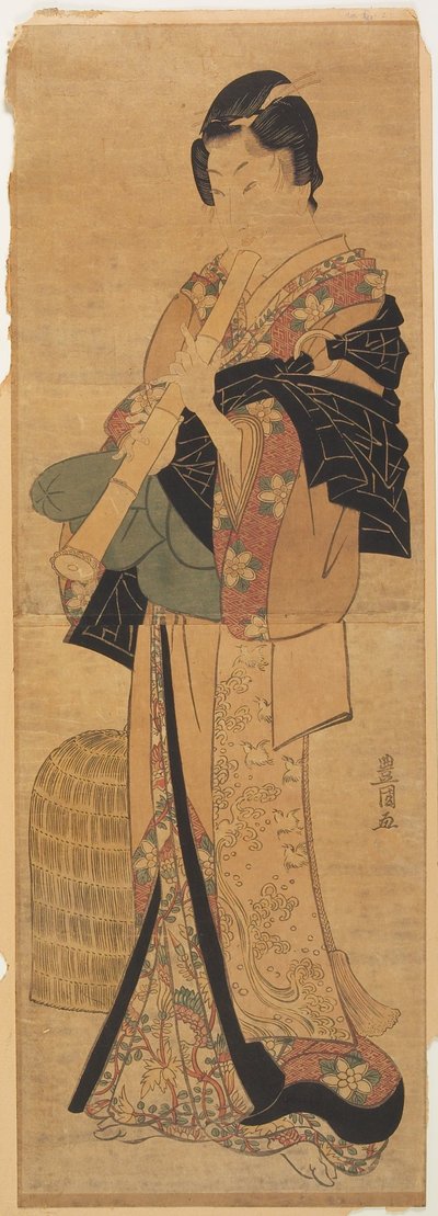 Wakashu forkledd som tiggermunk som spiller fløyte av Utagawa Toyokuni