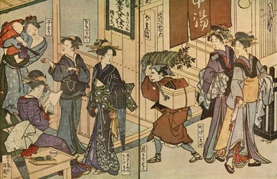 Kvinner og en mannlig tjener, 1802, 1924. av Utagawa Toyokuni