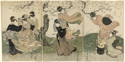 En vindfull dag under kirsebærtrærne av Utagawa Toyokuni I