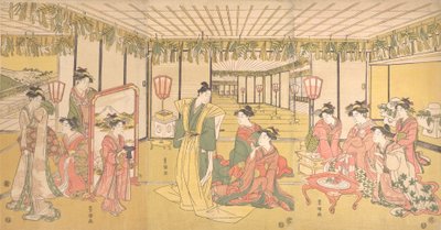 Nyttårsfeiring i et stort herskapshus, ca. 1791. av Utagawa Toyokuni I