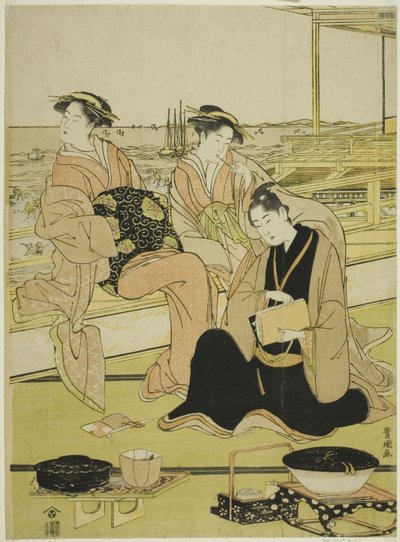 Med utsikt over bukten og Shinagawa av Utagawa Toyokuni I