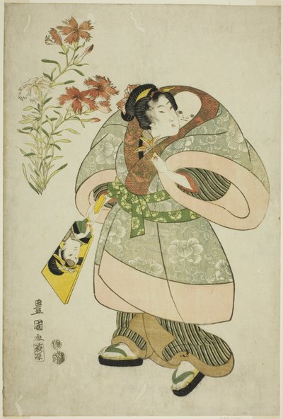 Pinks: sykepleier og baby, fra en serie med skjønnheter og blomster uten tittel av Utagawa Toyokuni I