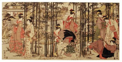 Den femte måneden, et sett på tre (Gogatsu sambukutsui), fra serien "Twelve Months by the Twin Brushes of Toyohiro and Toyokuni" av Utagawa Toyokuni I