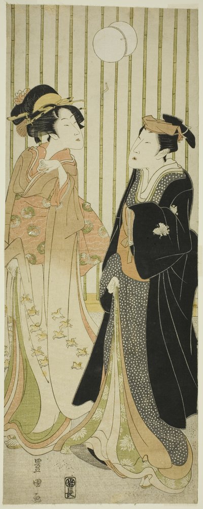 Skuespilleren Segawa Kikunojo og en ung kvinne som sparker en ball av Utagawa Toyokuni I