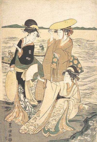 Tre unge damer ved kysten. av Utagawa Toyokuni I