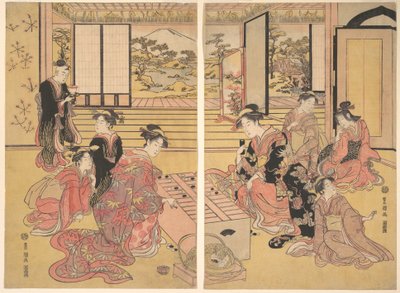 To unge kvinner som spiller et spill Sugoroku. av Utagawa Toyokuni I