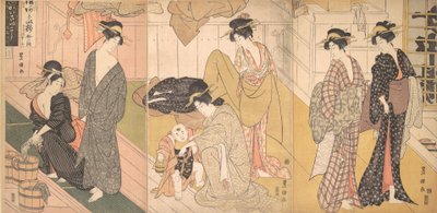 Kvinner og en spedbarnsgutt i et offentlig badehus, ca. 1799. av Utagawa Toyokuni I
