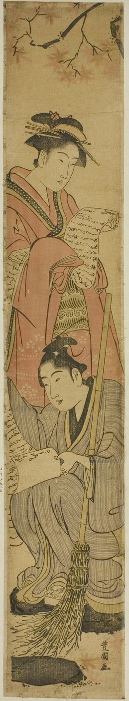 Ungt par som Kanzan og Jittoku av Utagawa Toyokuni I