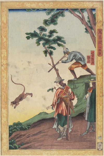 Jaktscene, januar 1861 av Utagawa Yoshiiku