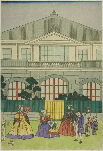 Gatebil tilbake f ren ch mer-chan t ved po RT av Yokohama av Utagawa Yoshikazu