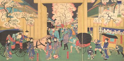 Kirsebær om natten på New Shimabara, 1800-tallet. av Utagawa Yoshitora