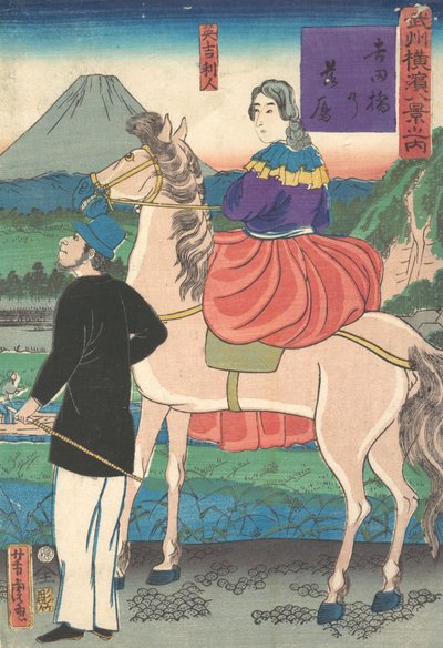Twilight, ser på villgås som flyr ned mot Yoshida-broen, januar 1861. av Utagawa Yoshitora