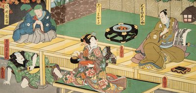 Scene fra Genji monogatari (Tale of Genji) av Murasaki Shibuku (f. 978) ca. 1860 (treblokktrykk i farger) av Utagawa and Toyokuni Kuniyoshi