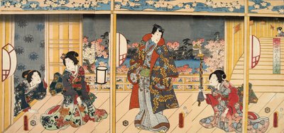 Scene fra Genji monogatari (Tale of Genji) av Murasaki Shibuku (f. 978) ca. 1860 (treblokktrykk i farger) av Utagawa and Toyokuni Kuniyoshi