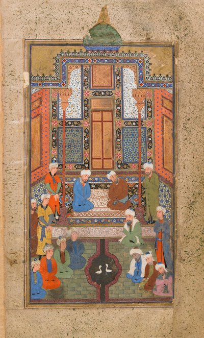 Palassscene i en Tuhfat al-Ahrar (Gift of the free) Bukhara, Usbekistan, usbekisk periode, ca. 1540 (ugjennomsiktig akvarell, blekk og gull på papir) av Uzbek School