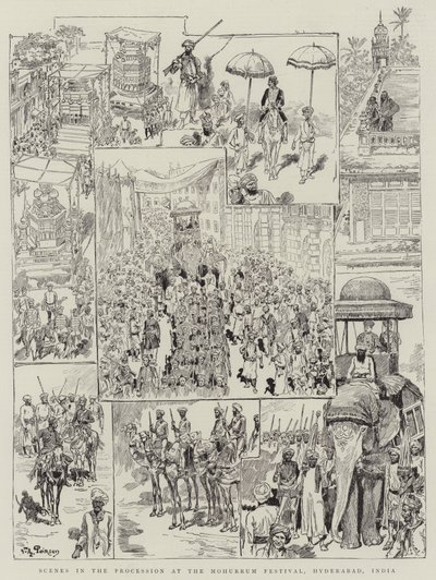 Scener i prosesjonen på Mohurrum-festivalen, Hyderabad, India av Victor Armand Poirson