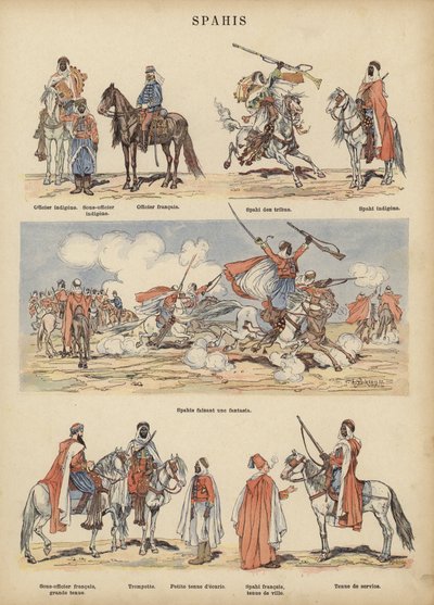 Spahis, kolonisoldater fra den franske hæren (farge litho) av Victor Armand Poirson
