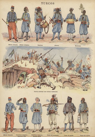 Turcos , kolonisoldater fra den franske hæren (farge litho) av Victor Armand Poirson