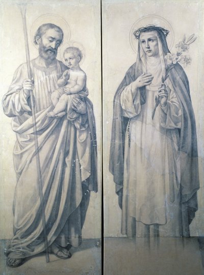 Forberedende tegning av St. Catherine av Siena og St. Christopher av V. de Matteis