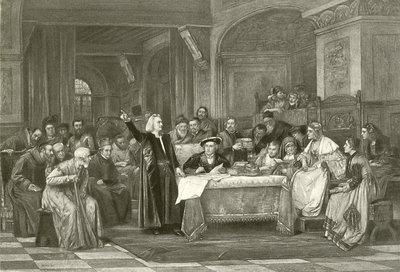 Columbus før Isabella (gravyr) av Vaclav Brozik