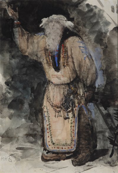 Kostymedesign for operaen Ruslan og Lyudmila av M. Glinka av Valentin Aleksandrovich Serov