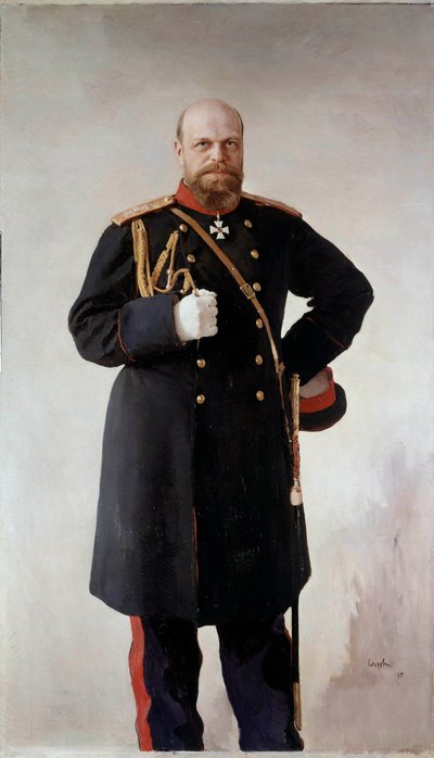 Portrett til fots av Alexander III (1845-1895), keiser av Russland Maleri av Valentin Serov (1865-1911) 1895 St. Petersburg. Chateau De Peterhof - Portrett i full lengde av Alexander III (1845-1895), keiser av Russland. Maleri av Valentin Serov (1865-1911) av Valentin Aleksandrovich Serov