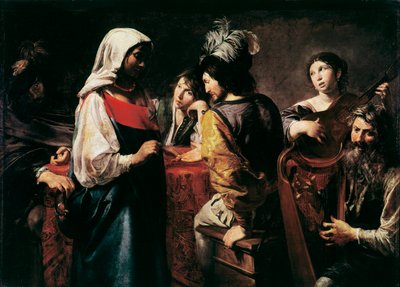 The Fortune Teller-maleri av Jean Valentin de Boulogne (1594-1632) Mål 125 x 175 cm Paris, Louvre-museet av Valentin de Boulogne