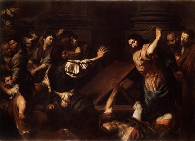 "Christ Driving the Money Lenders from the Temple" (Christ Driving the Money Lenders from the Temple) Maleri av Valentin de Boulogne (1591-1632) 1620-1625 Dim. 192x266,5 cm Eremitagemuseet, St. Petersburg av Valentin de Boulogne