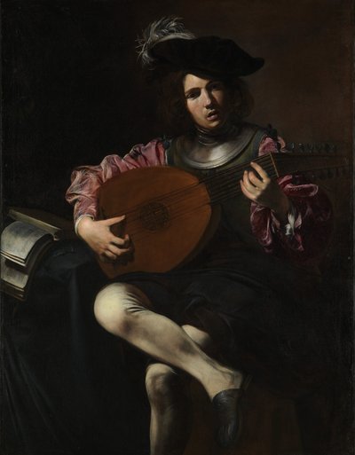 Lutespiller, ca. 1625-26 (olje på lerret) av Valentin de Boulogne