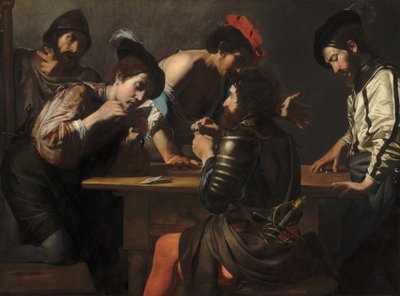 Soldater som spiller kort og terninger (The Cheats), ca. 1618–1620 (olje på lerret) av Valentin de Boulogne
