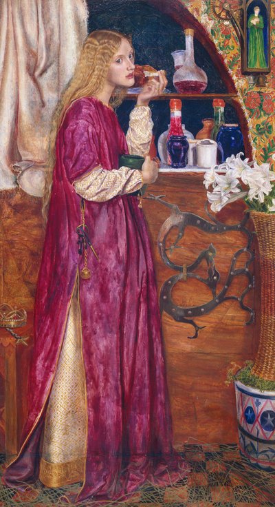 Dronningen var i salen og spiste brød og honning (olje på panel) av Valentine Cameron Prinsep
