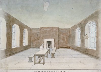 Interiøret i det fordømte rommet i Newgate Prison, Old Bailey, City of London, 1810 av Valentine Davis